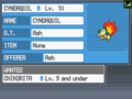 The summary of a deposited Cyndaquil in HeartGold and SoulSiver.