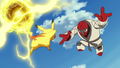 Ash's Pikachu battling a Throh in White—Victini and Zekrom