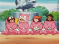 Ash, Misty, Brock, and Kurt dressed as Slowpoke