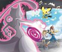 Key artwork of the Mewtwo battle drawn by Kouki Saitou[12]