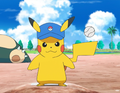 Pikachu's baseball cap in Pulling Out the Pokémon Base Pepper!