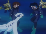 Silver, a baby Lugia, with Ash, Pikachu, Ritchie, and Sparky