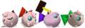 Jigglypuff's palette swaps in Super Smash Bros.