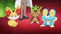 The Kalos region starter Pokémon in Professor Sycamore's laboratory