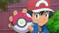 Ash's Frogadier's Poké Ball has a larger ring around its button than it should have